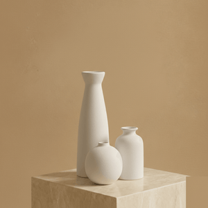 Boho Keramik-Set — Dreiteiliges Vasenensemble in Weiß